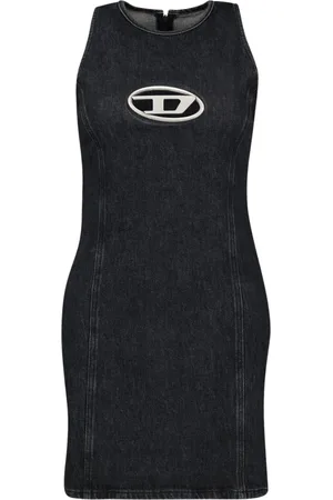Diesel Kleedjes, Dames, Zwart, L, Denim, Denim Jurk Herfst-Winter 2024 Vrouw
