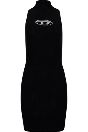 Diesel Kleedjes, Dames, Zwart, M, Geribbelde Mouwloze Zwarte Jurk