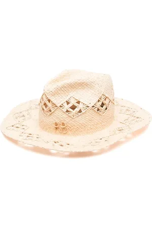 Ruslan Baginskiy Accessoires, Dames, , S, Stro Brede Rand Geborduurd Logo Hoed