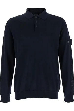 Stone Island Tops, Heren, Blauw, 2Xl, Wol, Blauw Polo Shirt met Kompas Logo
