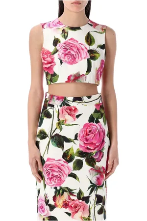 Dolce & Gabbana Tops, Dames, Veelkleurig, S, Katoen, Rose Print Crop Top