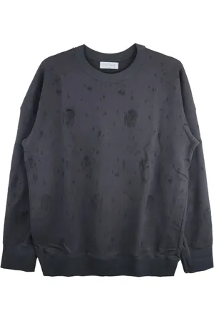 YOHJI YAMAMOTO Sweatshirts & Hoodies, Heren, Zwart, L, Zwarte Crew Neck Sweatshirt Distressed