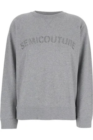 SEMICOUTURE Sweatshirts & Hoodies, Dames, Grijs, S, Katoen, Grijze Crewneck Sweatshirt met Logo