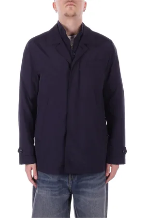 FAY Jassen, Heren, Blauw, L, Polyester, Blauwe Jassen met Rits en Knopen