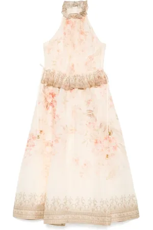 ZIMMERMANN Kleedjes, Dames, Veelkleurig, XS, Gerimpelde Kraag Roze Jurk