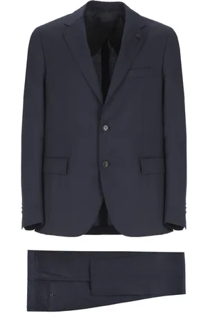 LARDINI Pakken, Heren, Blauw, L, Wol, Blauw Wollen Pak met Iconische Pin