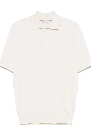 Brunello Cucinelli Tops, Heren, , M, Ecru Trui met Knoopsluiting en Korte Mouwen