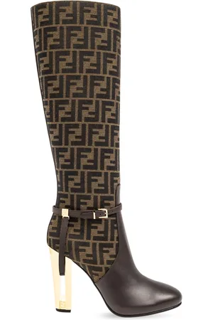 Fendi Schoenen, Dames, Bruin, 38 EU, Leer, Monogramlaarzen