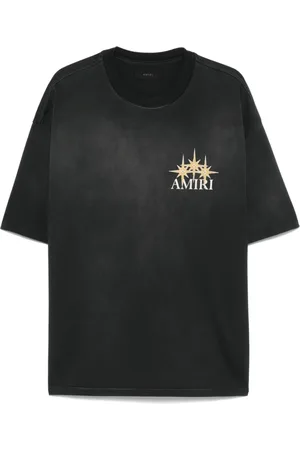 AMIRI Tops, Heren, Zwart, S, Zwart Logo Print Crew Neck T-shirt