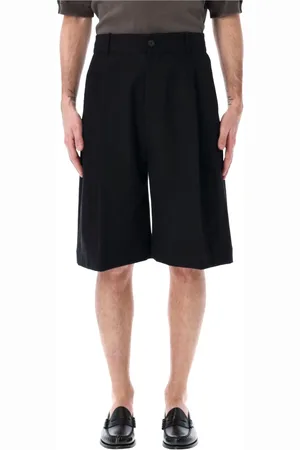 STUDIO NICHOLSON Korte broeken, Heren, Zwart, M, Katoen, Zwarte Wide Leg Bermuda Shorts