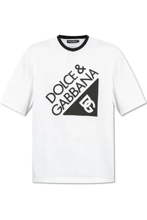 Dolce & Gabbana Tops, Heren, Wit, XL, Katoen, T-shirt met bedrukt logo