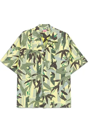 Kenzo Overhemden, Heren, Groen, M, Groene Camp Kraag Shirt Korte Mouwen
