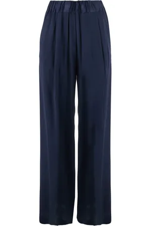 SEMICOUTURE Broeken, Dames, Blauw, 2Xs, Blauwe Zijdeblend Broek met Plooien