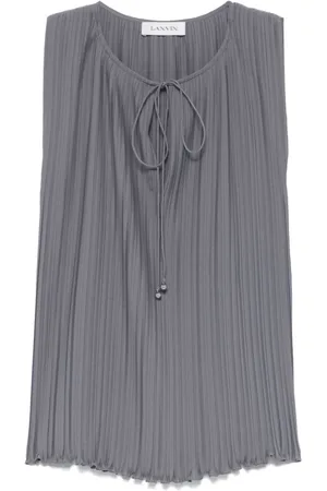 Lanvin Tops, Dames, Grijs, S, Slate Grey Mouwloze Trekkoord Top