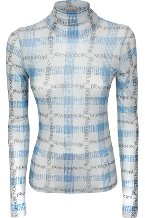 J.W.Anderson Tops, Dames, Wit, S, Polyester, Logo Weave Mock Neck Top