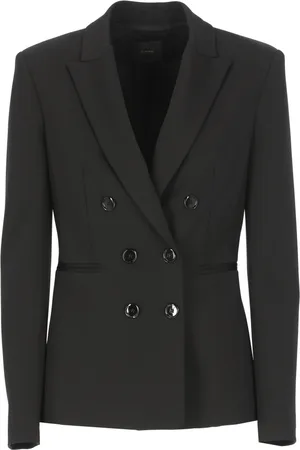 Pinko Jassen, Dames, Zwart, L, Zwarte double-breasted blazer voor vrouwen