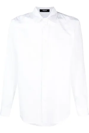 VERSACE Overhemden, Heren, Wit, L, Katoen, Witte Jacquard Klassieke Overhemd