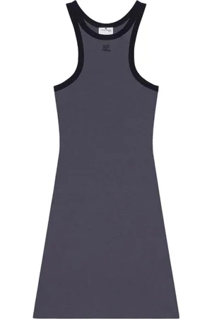 Courrèges Kleedjes, Dames, Zwart, S, Staalblauwe Mouwloze Racerback Jurk