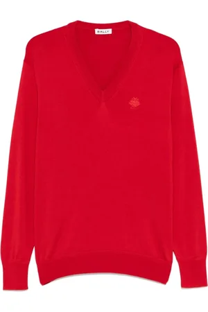 Bally Truien, Heren, Rood, M, Rode V-hals Trui met Geribbelde Details