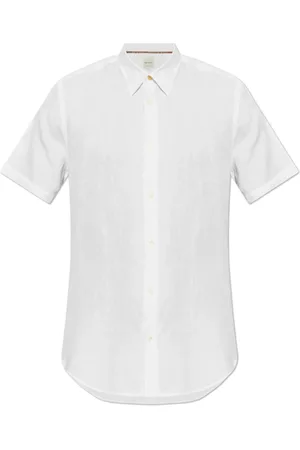 Paul Smith Overhemden, Heren, Wit, XL, Linnen, Linnen shirt met korte mouwen