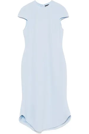 DAVID KOMA Kleedjes, Dames, Blauw, S, Satijn, Blauwe Satijnen Jurk met Kapmouwen