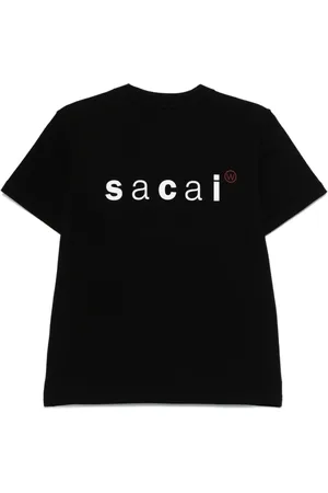 SACAI Tops, Heren, Zwart, S, Zwarte Crew Neck Korte Mouwen T-shirt