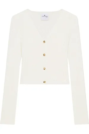 Courrèges Truien, Dames, Wit, M, Witte Logo V-hals Trui