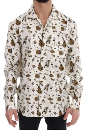 Dolce & Gabbana Overhemden, Heren, Veelkleurig, M, Zijden Jazz Motief Print Shirt