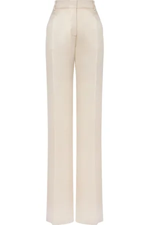 Alberta Ferretti Broeken, Dames, , M, Satijn, Ivoor Satijnen Geplooide Broek