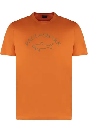 Paul & Shark Tops, Heren, Oranje, 3Xl, Katoen, Geribbelde kraag katoenen ronde hals T-shirt