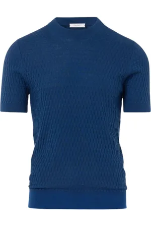 Paolo Pecora Truien, Heren, Blauw, M, Katoen, Blauwe Trui Extrafijne Katoen Elegant