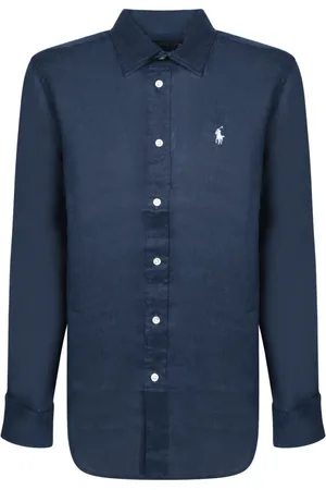 Ralph Lauren Blouses & Shirts, Dames, Blauw, S, Linnen, Blauw Linnen Overhemd, Klassieke Kraag, Lange Mouwen