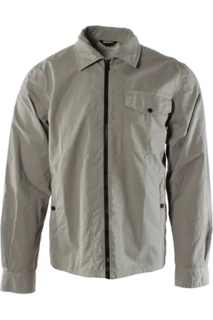 Woolrich Jassen, Heren, Grijs, 2Xl, Katoen, Grijze Overshirt in Katoenen Gabardine