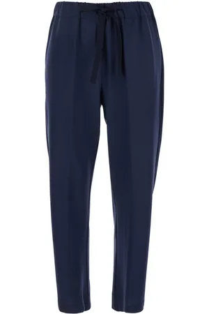 SEMICOUTURE Broeken, Dames, Blauw, L, Wol, Blauwe Broek met Trekkoord van Wolmix Vrouw