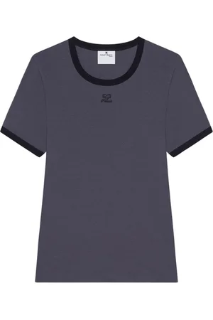 Courrèges Tops, Dames, Zwart, S, Logo Patch Crew Neck Top