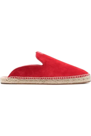 Lanvin Schoenen, Heren, Rood, 44 EU, Rode Gevlochten Raffia Platte Schoenen
