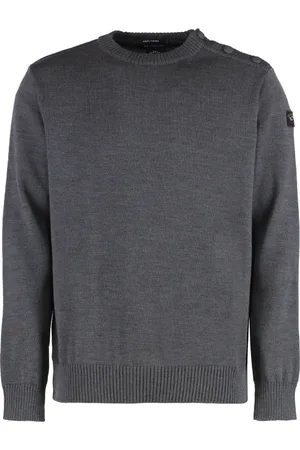 Paul & Shark Truien, Heren, Grijs, 4Xl, Wol, Geribbelde Crew-Neck Wollen Trui