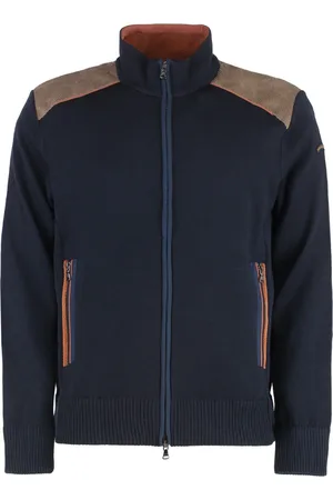 Paul & Shark Truien, Heren, Blauw, 5Xl, Wol, Ribgebreide hoge kraag cardigan