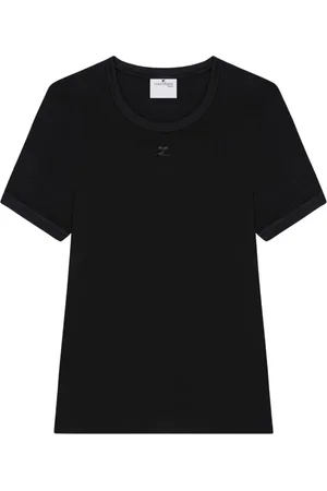 Courrèges Tops, Dames, Zwart, S, Zwarte Crew Neck Top Korte Mouwen