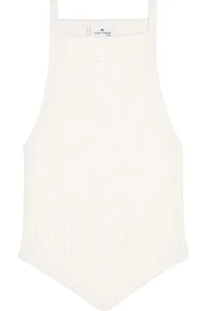 Courrèges Tops, Dames, Wit, M, Gebreide Top met Geborduurd Logo