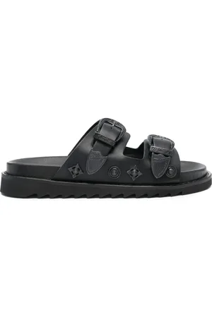 TOGA PULLA Schoenen, Dames, Zwart, 39 EU, Leer, Studded Leren Dubbele Band Sandalen