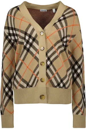 Burberry Truien, Dames, Veelkleurig, M, Wol, Geruite Cardigan met V-hals