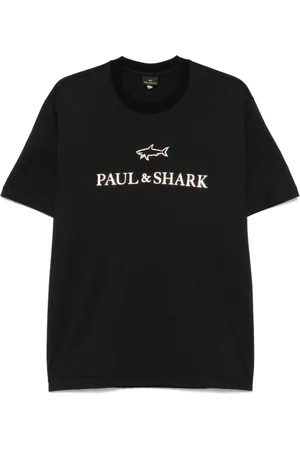 Paul & Shark Tops, Heren, Zwart, 2Xl, Zwarte haaienprint ronde hals T-shirt