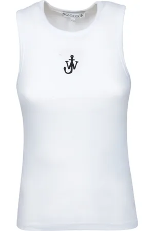 J.W.Anderson Tops, Dames, Wit, M, Katoen, Ankerembleem geribbelde gebreide top