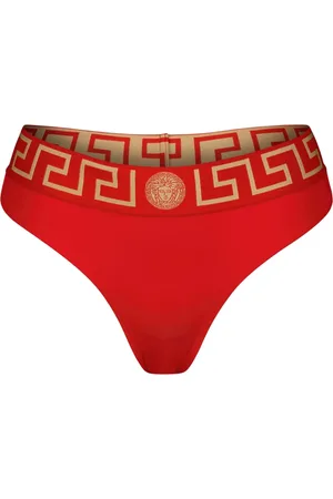 VERSACE Badkleding, Dames, Rood, L, Nylon, Rode Bikini Broek Greca Stijl