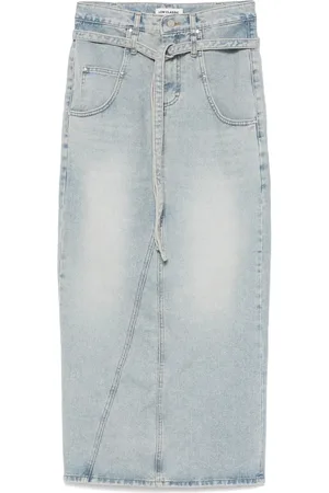 Low Classic Rokken, Dames, Blauw, M, Denim, Lichtblauwe Geritste Rok met Zakken