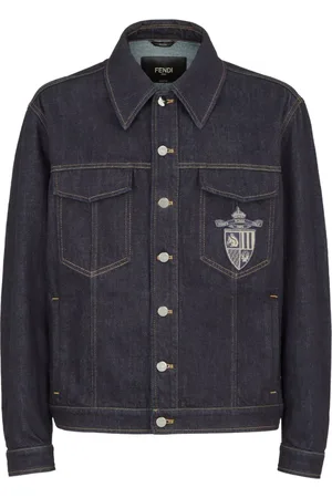 Fendi Jassen, Heren, Blauw, S, Denim, Blauwe spijkerjas met overhemdkraag
