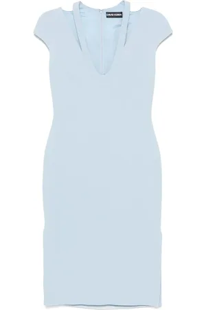 DAVID KOMA Kleedjes, Dames, Blauw, S, Jurk met uitsnijding in V-hals en kapmouwen