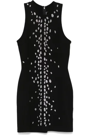 DAVID KOMA Kleedjes, Dames, Zwart, S, Zwarte Mouwloze Ronde Hals Jurk