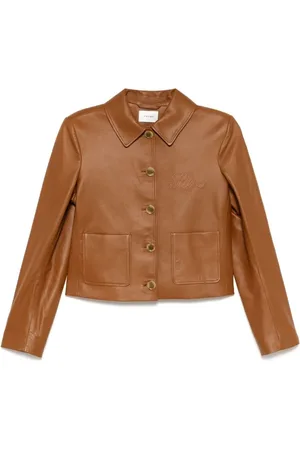 Frame Jassen, Dames, Bruin, M, Parijse Chic Leren Buitenkleding met Schoudervullingen